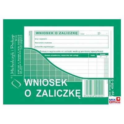 408 5 wniosek o zaliczkę michalczyk prokop a6 40 kartek mixoffice