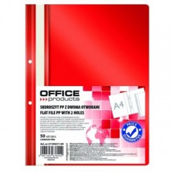 Skoroszyt OFFICE PRODUCTS, PP, A4, 2 otwory, 100/170mikr., wpinany, czerwony