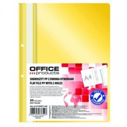 Skoroszyt OFFICE PRODUCTS, PP, A4, 2 otwory, 100/170mikr., wpinany, żółty