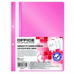 Skoroszyt OFFICE PRODUCTS, PP, A4, 2 otwory, 100/170mikr., wpinany, różowy