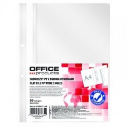 Skoroszyt OFFICE PRODUCTS, PP, A4, 2 otwory, 100/170mikr., wpinany, biały