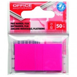 Zakładki indeksujące OFFICE PRODUCTS, PP, 25x43mm, 1x50 kart., zawieszka, różowe