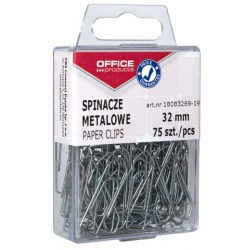 Spinacze metalowe OFFICE PRODUCTS, 32mm, w pudełku, 75szt., srebrne