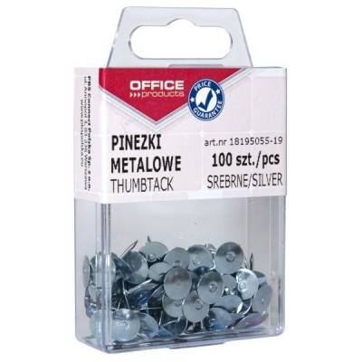 Pinezki metalowe OFFICE PRODUCTS, w pudełku, 100szt., srebrne