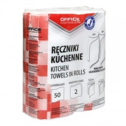 Ręczniki kuchenne celulozowe OFFICE PRODUCTS, 2-warstwowe, 50 listków, 9,25m, 2szt., białe