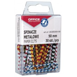 Spinacze metalowe OFFICE PRODUCTS Zebra, powlekane, 50mm, w pudełku, 30szt., mix kolorów