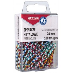 Spinacze metalowe OFFICE PRODUCTS Zebra, powlekane, 28mm, w pudełku, 100szt., mix kolorów