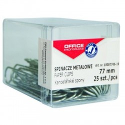 Spinacze metalowe OFFICE PRODUCTS, 77mm, w pudełku, 25szt., srebrne