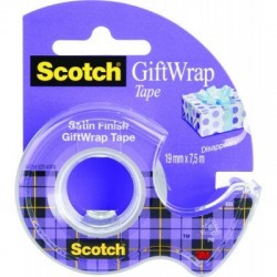 Taśma klejąca SCOTCH® Gift Wrap, do pakowania prezentów, na podajniku, 19mm, 7,5m, transparentna