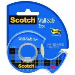 Taśma klejąca SCOTCH® Wall-Safe, bezpieczna dla ścian, na podajniku, 19mm, 16,5m, transparentna