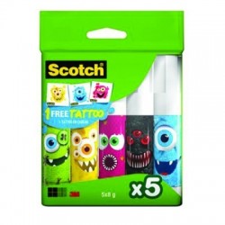 Klej szkolny w sztyfcie SCOTCH® Monsters Edition, do papieru, 8g, 5szt, bezbarwny