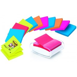 Podajnik do bloczków samoprzylepnych POST-IT® Pro (PRO-W-12SSCOL-R330), biały,  w zestawie 12 bloczków Super Sticky Z-Notes